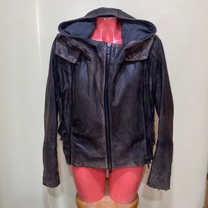 All Saints leather jacket hoodie